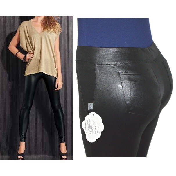 Calça wet legging fusô brilho foil fosco
