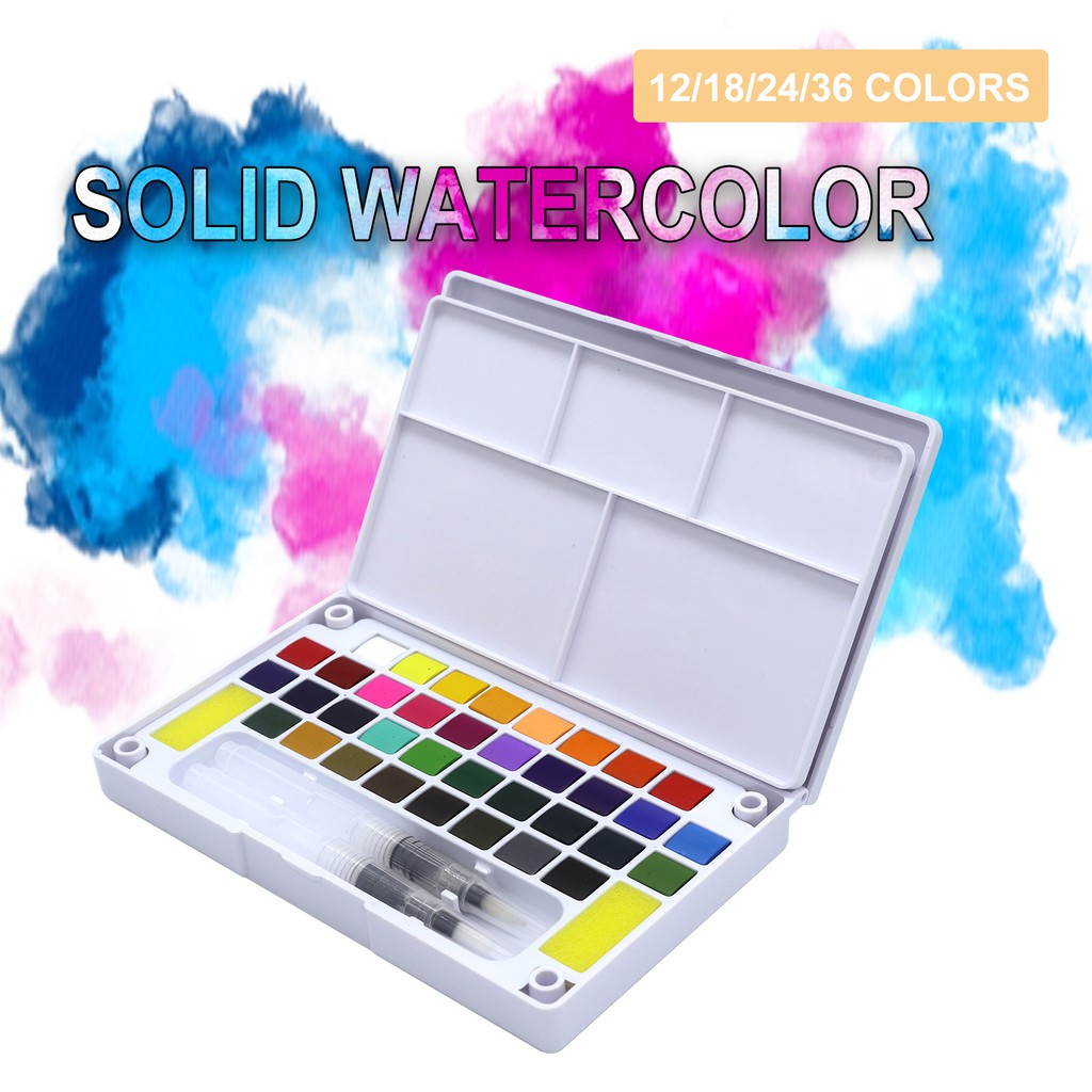 Seamiart_12/18/24/36 Cores Conjunto De Aquarela Sólida Com Canetas De Escova De Água em Oferta na Shopee