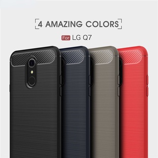 Top Caso De Telefone De Luxo Para LG Q7/Q7 Plus/Q7A Rubber & TPU Macio Capa Em Fibra De Carbono Proteção Casos Voltar Shell