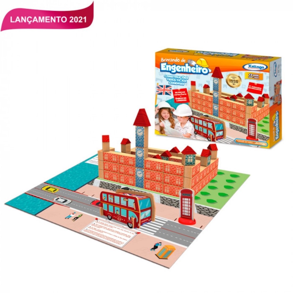 Brinquedo de Montar Brincando de Engenheiro Cidade Londres 99 Peças Madeira Xalingo - 5333.2 em Oferta na Shopee