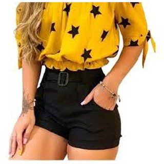short cintura alta preto bengaline