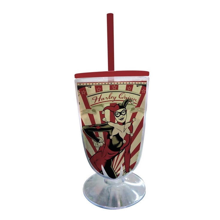 Taça Acrilica Arlequina Listras DC Comics WB Milk Shake Geek