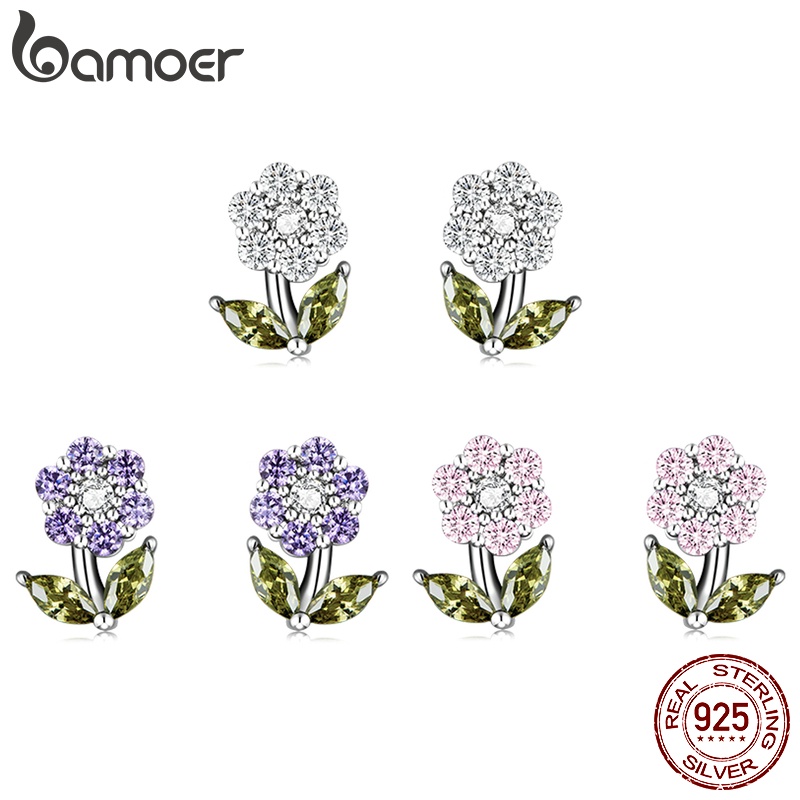 (1 Par) Brinco De Tarraxa De Flor De Prata Bamoer 925 De 3 Estilos BSE592-PK em Oferta na Shopee