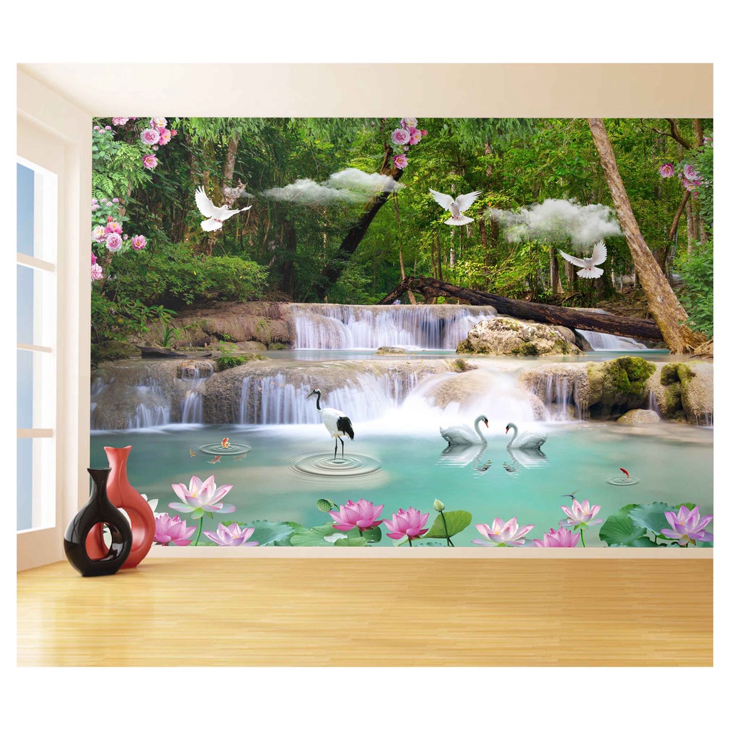 papel de parede Cachoeiras Animais pássaros 3D 6m² XCH07