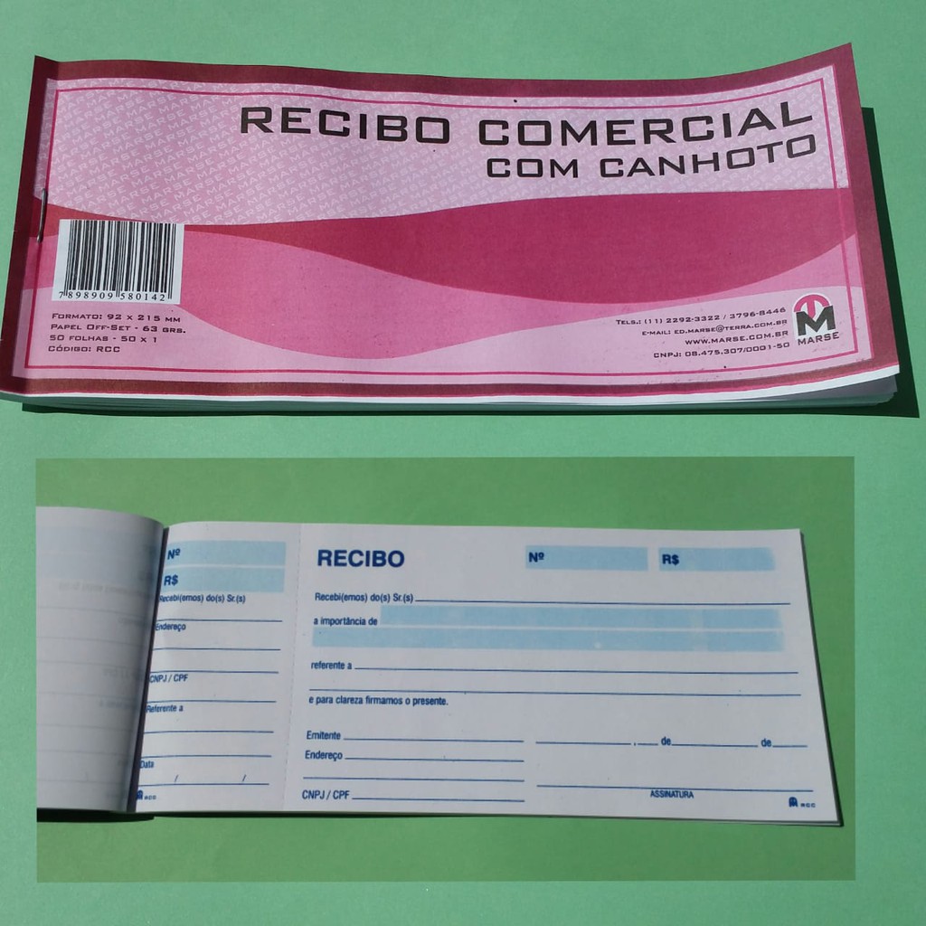 Bloco De Recibo Comercial Com Canhoto 50 Folhas 1 Und Shopee Brasil 9605