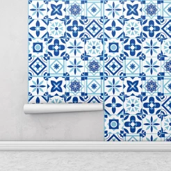 Adesivo de Parede Azulejo com desenhos Grego Azul para Cozinha