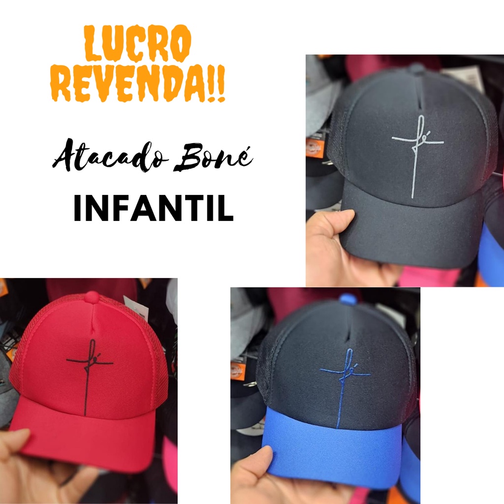 Atacado 10 Peças Bone Fe Infantil Multimarcas Variedades de Cores Lucro Revenda Lojistas Telinha Velcro Brim