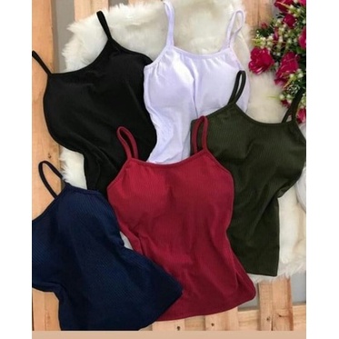 Kit 3 Blusa De Alcinha Canelada Com Bojo Moda Primavera/verão