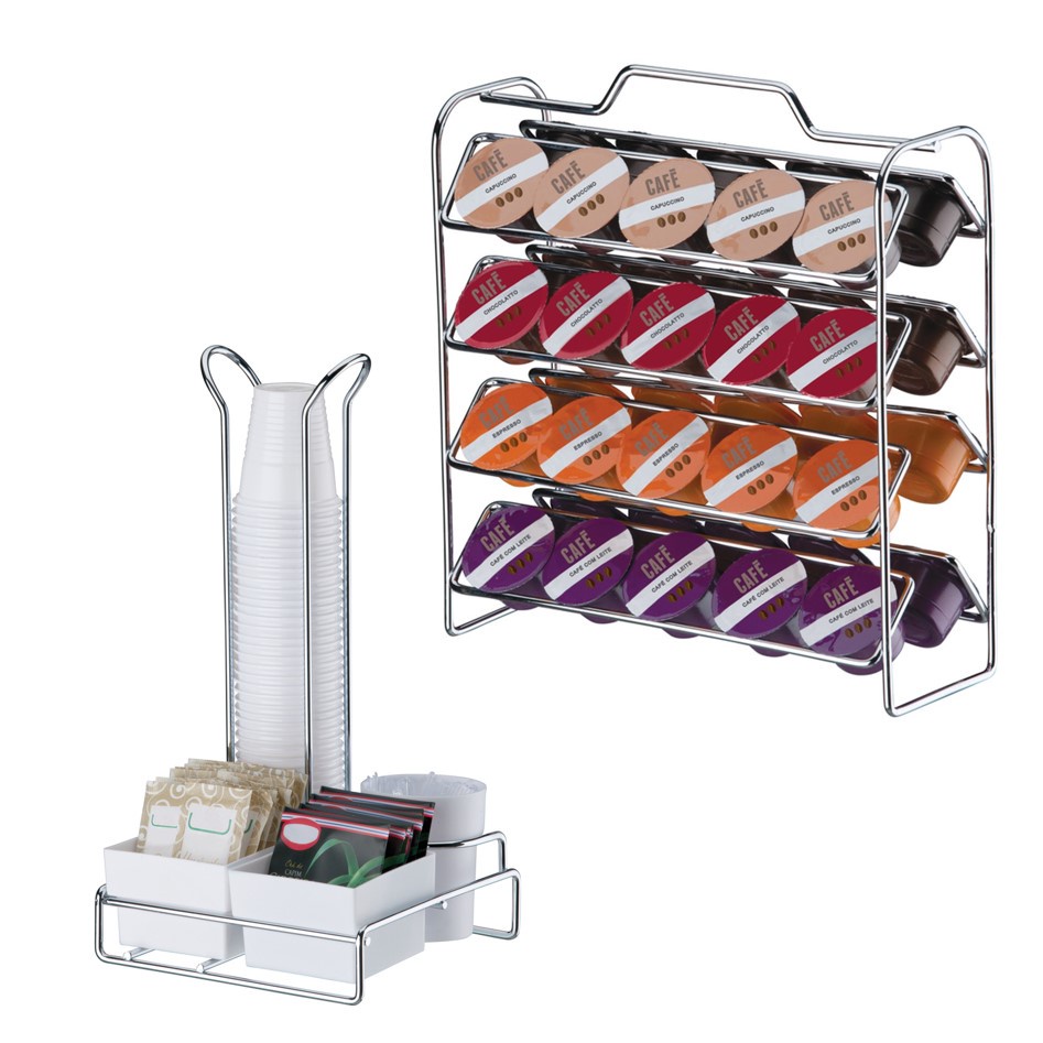 Kit Suporte 40 Cápsulas 3 Corações + Porta Saches Copos - 1146 Cromado Future