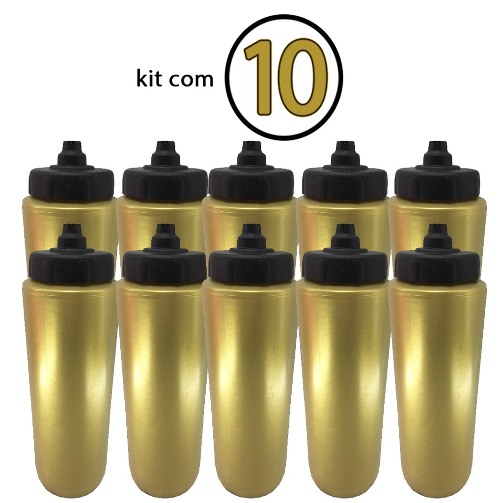 Kit com 10 Squeeze Aut Tipo Gatorade 1lt Rythmoon s/logo Dourado/Preto