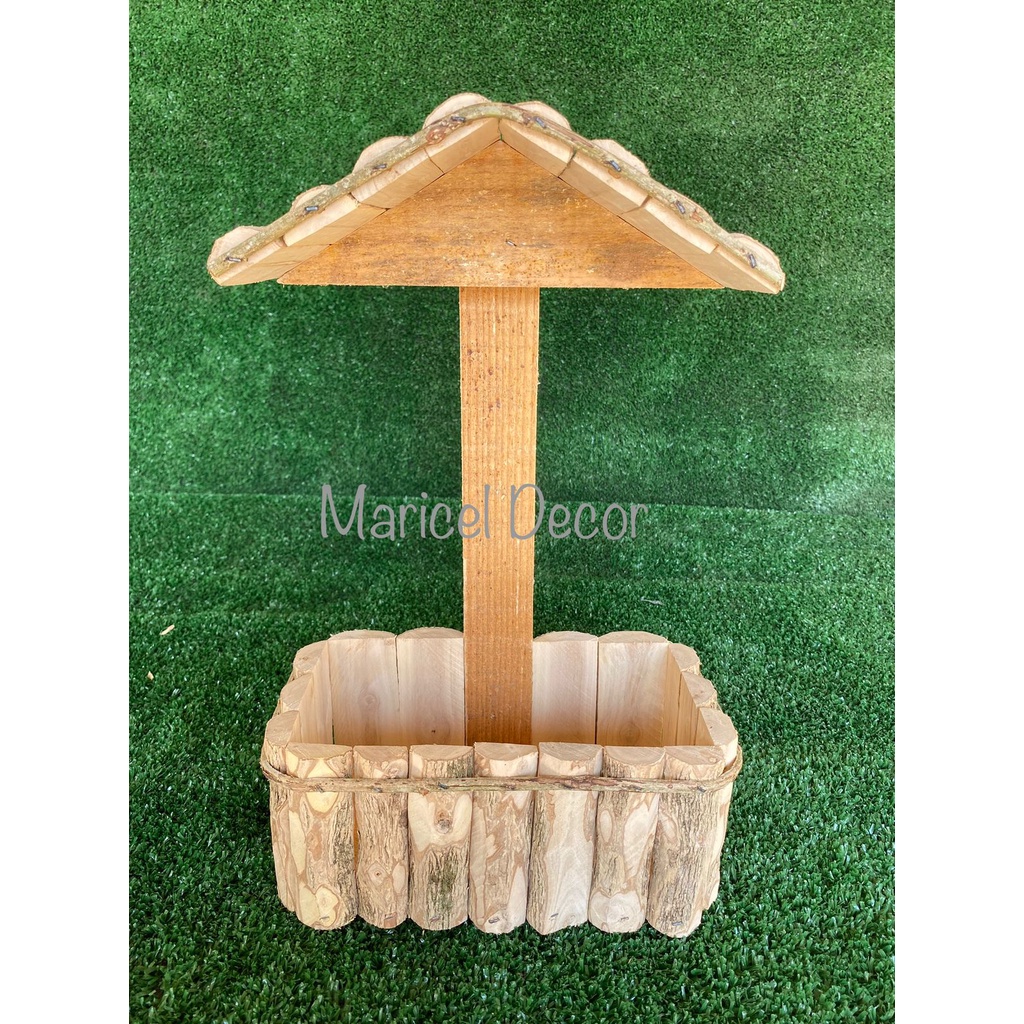Vaso Cachepô Casinha 47x20cm para Violeta Dupla 11x22cm Madeira Café Rústico
