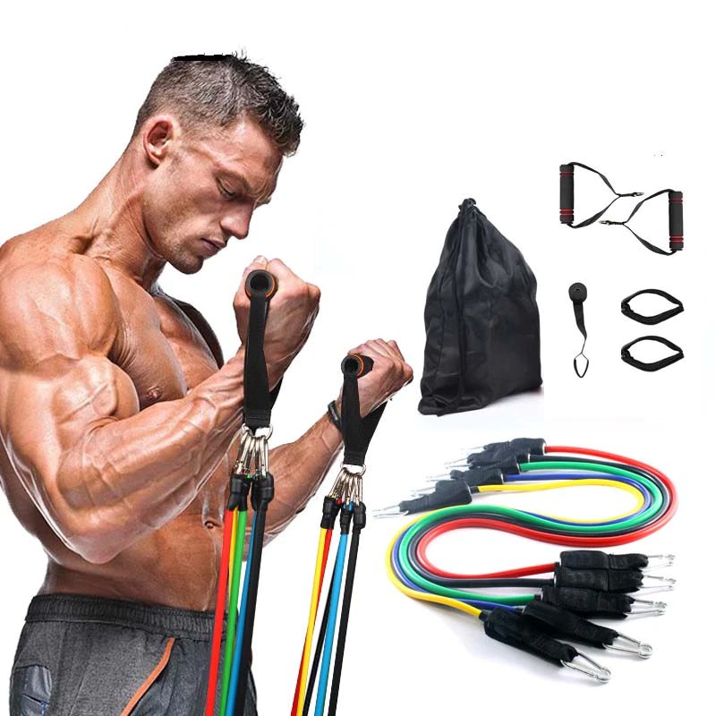 Kit Elástico Extensor 11 Itens Treino Funcional Musculação, Yoga, Pilates Power Tube Resistance Band