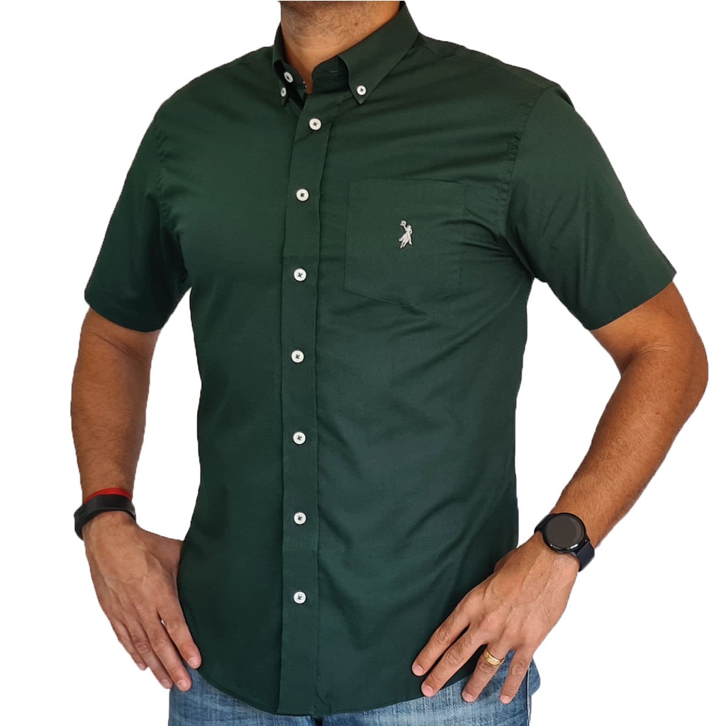 Camisa Masculina Lisa Manga Curta Austin Western Verde Escuro