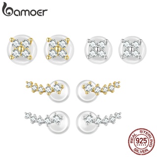 Bamoer Brincos De Prata 925 1 Par Linha Simples Broca Quatro Folha Flor Studs Presentes Para As Mulheres Da Moda Jóias