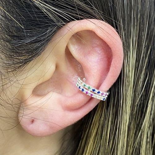 Piercing Fake Cartilagem Orelha Colorido Banhado Prata 925