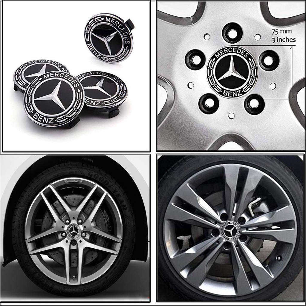 4 Peças Para Mercedes Benz 75mm Tampas Centrais Da Roda Grinalda Calotas Emblema Preto AMG W211 W212 W124