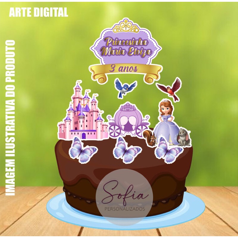 Topo de Bolo - Topper de Bolo Personalizado Princesinha Sofia Mesversario Aniversário