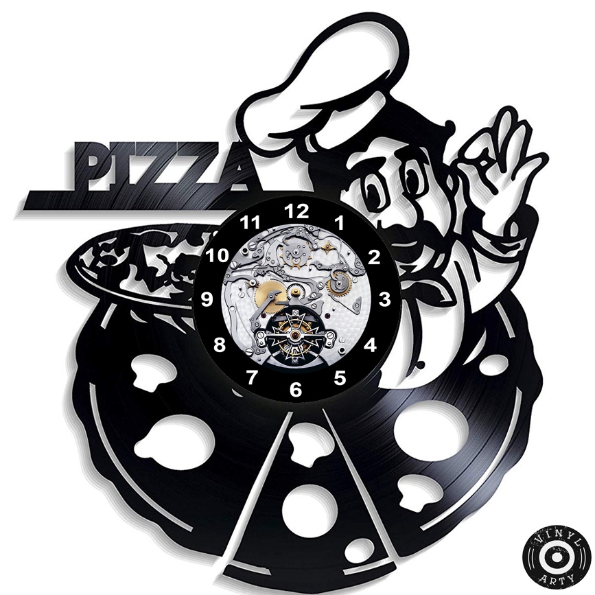 Relógio  de parede Pizza feito em disco De Vinil - Relógio Pizzaria em Vinil Disco LP