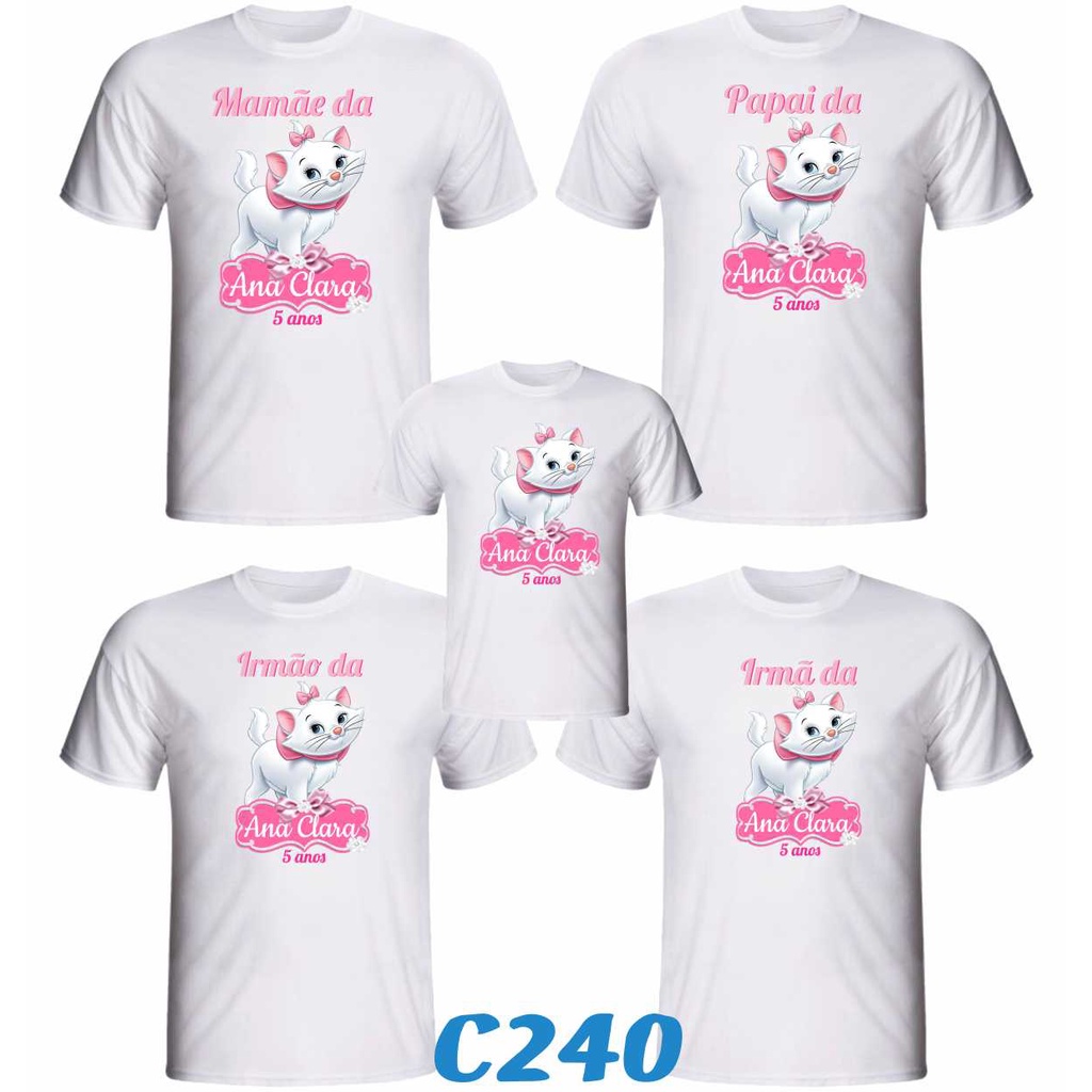 Kit 7 Camisetas "Gata Marie " Personalizada para aniversário da Gatinha Marie para festa temática
