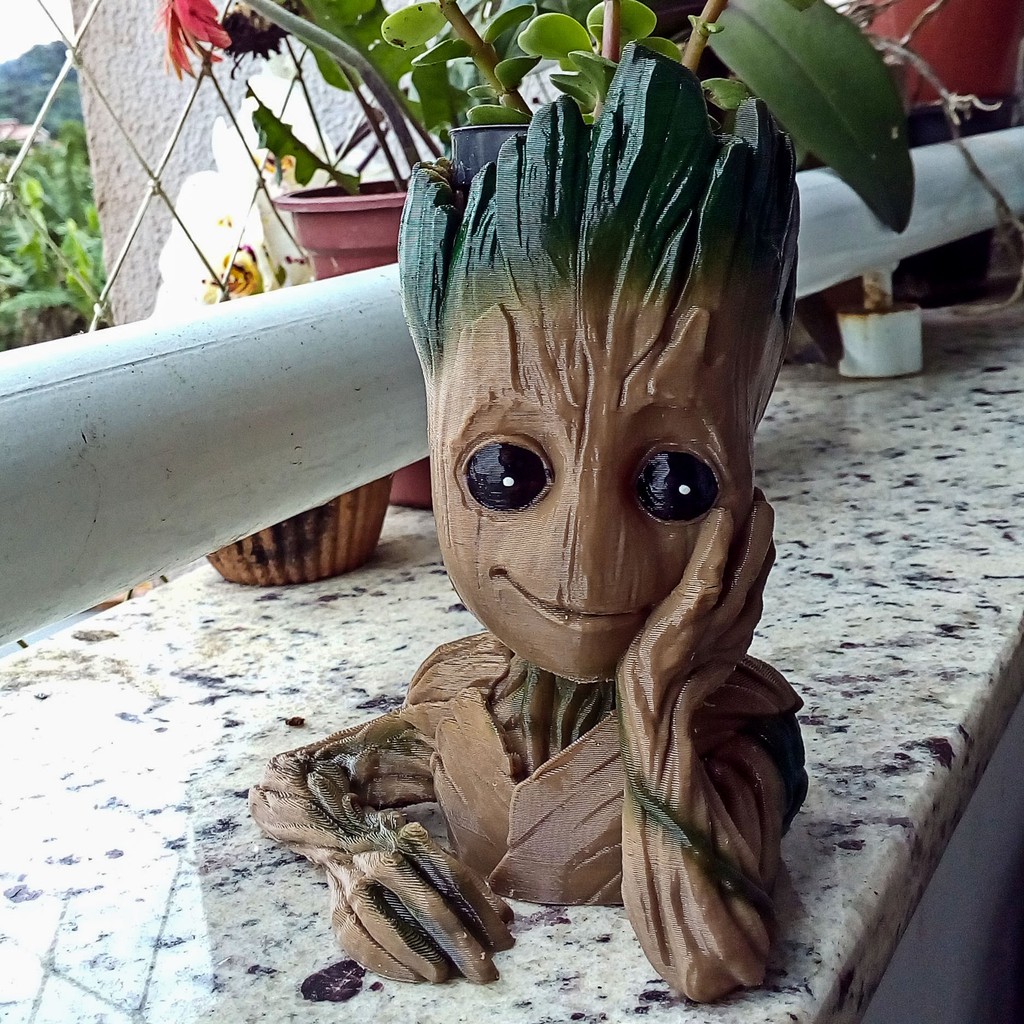 Vaso Baby Groot Plantas Suculentas 15cm Impressão 3d