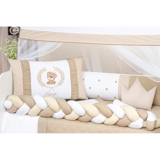 Kit Berço Trança Urso Teddy Bege Caqui Completo Com Lençol e Saia Box 11 Peças LINHA BABY AMERICANO