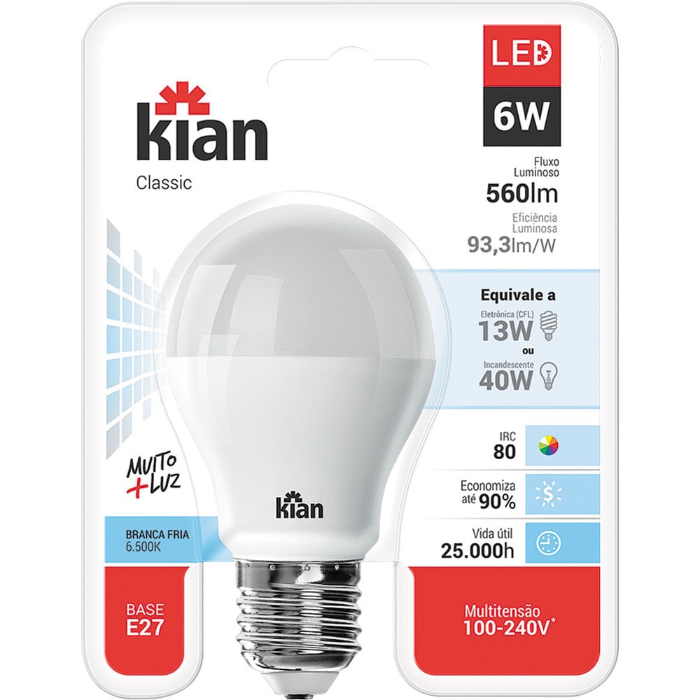 Lâmpada Led 6W Kian Certificada Branca Bv - Home & Living