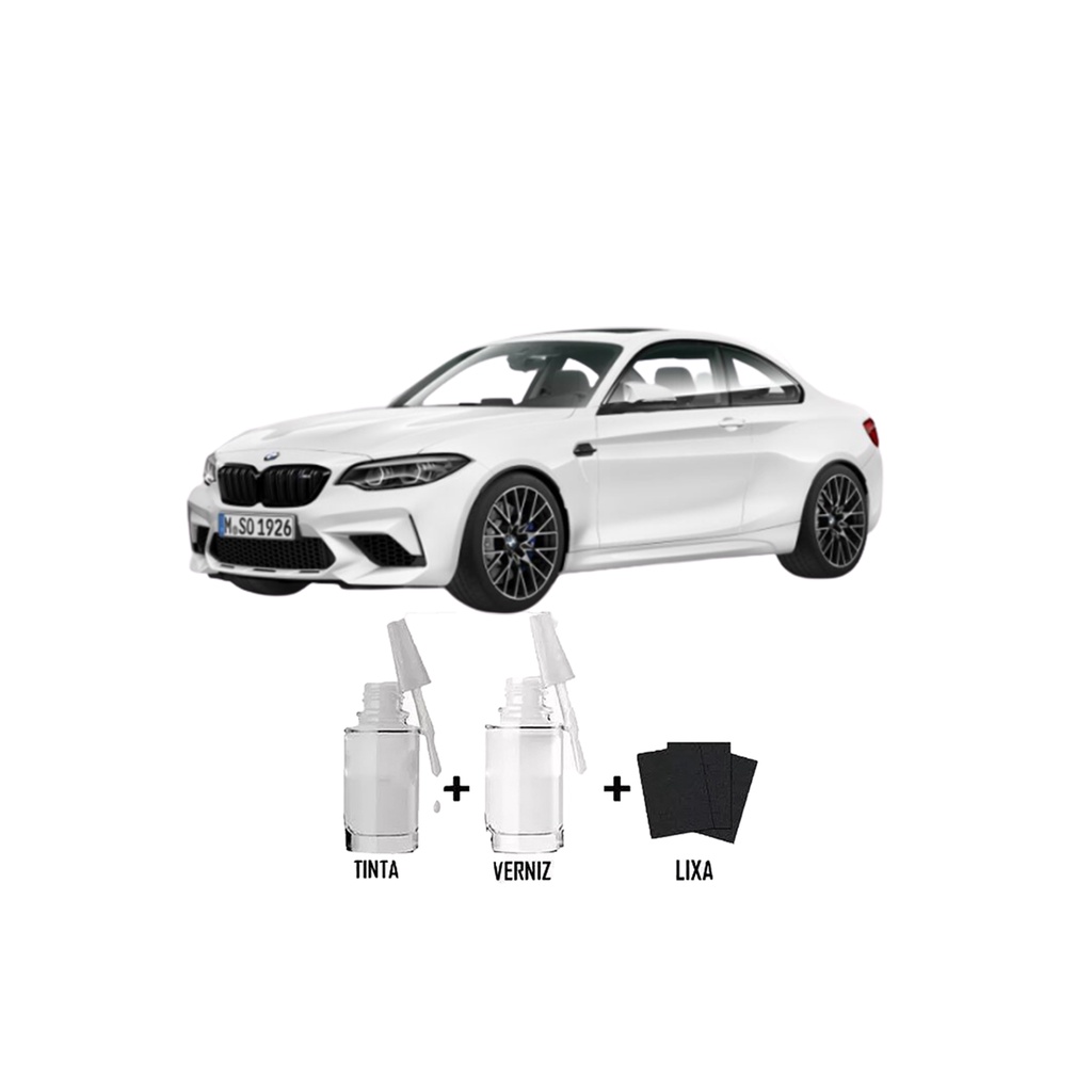 Tinta Tira Risco Automotivo Branco Alpino, BMW  + Verniz 15ml em Oferta na Shopee