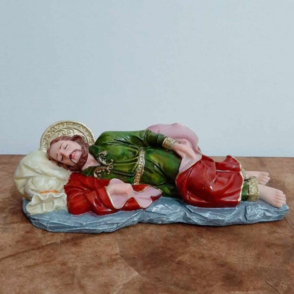 Imagem de São José Dormindo em Resina - 20 cm - Base Cinza São José Deitado que o Papa Francisco tem