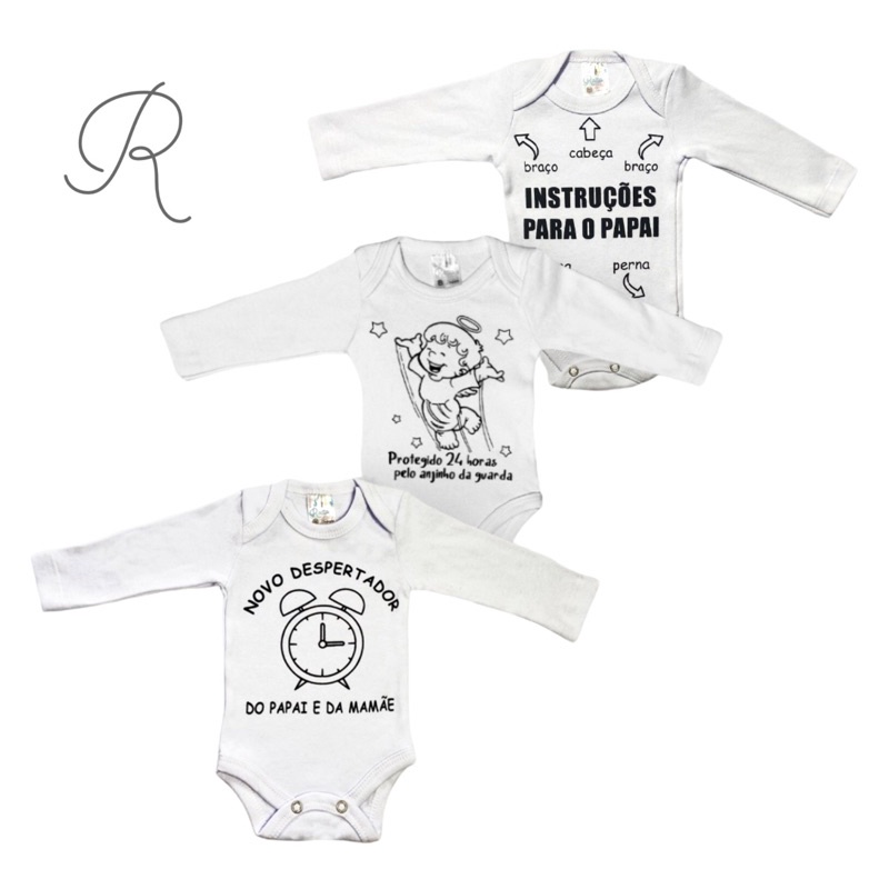 Kit Body 3 Peças Bebê Infantil Frases Rn E Pp 100% ALGODÃO | Shopee Brasil