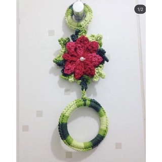1 Porta-Pano de Prato de Crochê Flores Suporte Decoração Casa Organizada Cozinha