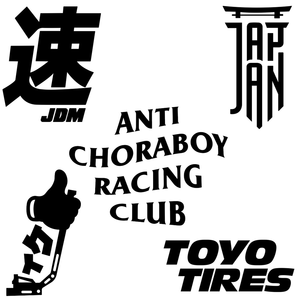 Kit 05 Adesivos Toyo Tires Anti Choraboy Racing Club Japan Drifit JDM Premium Vinil