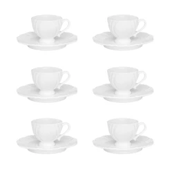 Conjunto de 6 Xícaras Pequenas 75ml Com Pires Soleil White