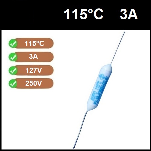 1 Fusível Térmico 3A 115C 115°C 115 Graus 250V