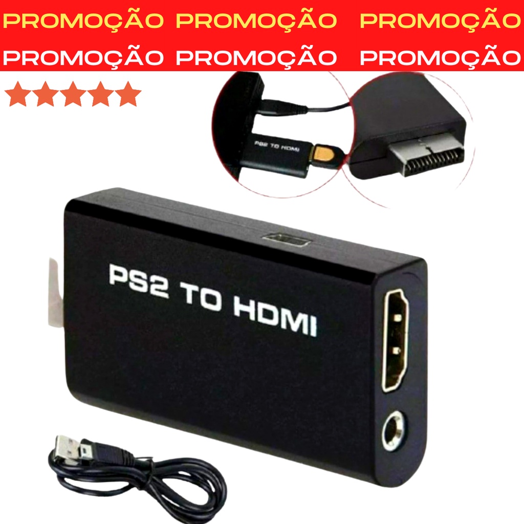 Adaptador Conversor Playstation 2 E 3 P/ Hdmi 480i, 576i, 480 p Tv Led Lcd PS2 PS3 Suporte De Saída Audio e Video Exibição Acessório Video Game Promoção