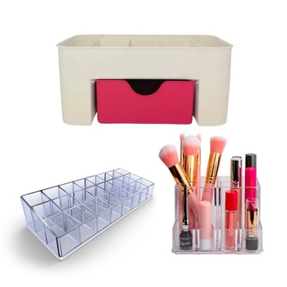 Kit organizadores - 1organizador com gaveta rosa , 1 organizador de 24 divisões e 1 de 7 divisões
