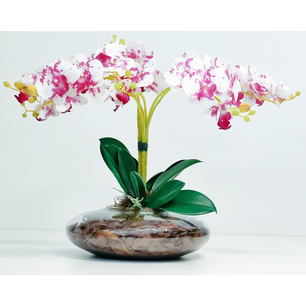 Arranjo Flores Orquídeas Artificial Tigrada Vaso Grande | Shopee Brasil