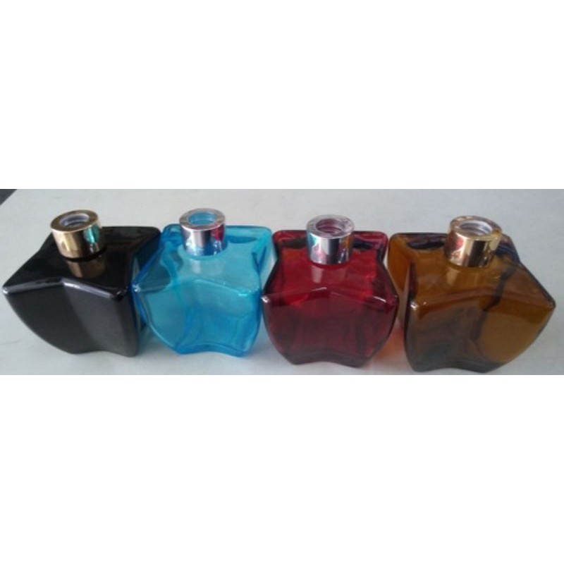Vidros estrela 280ml cores, com tampa para difusor dourada ou prata, com 6 varetas. 3 peças.