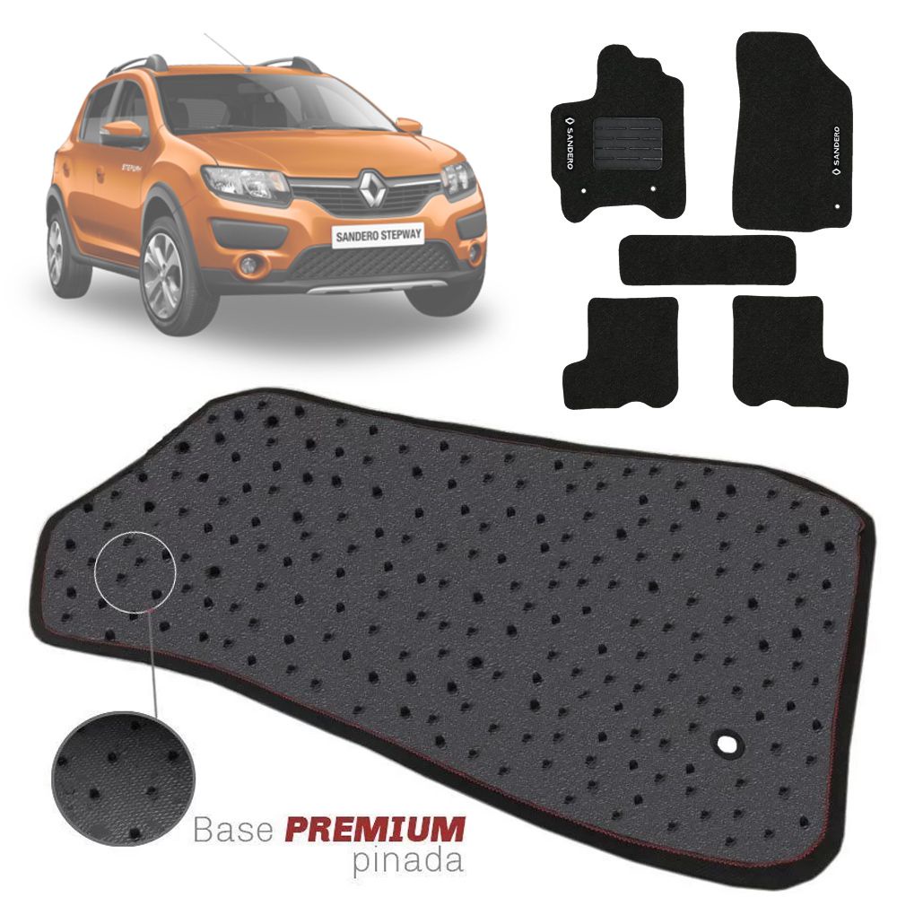 Jogo de Tapete Carpete Tevic Pinado Renault Sandero Stepway 2020 Em Diante Impermeável Lavável Logo Bordado 5 Peças