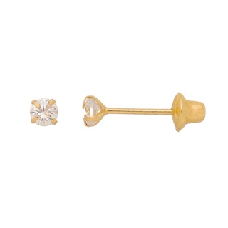 Brinco Infantil Zircônia 2,5mm Recém Nascido Bebê Ouro 18-k