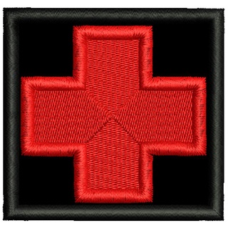 Patch bordado cruz vermelha fundo preto com carrapicho, para costurar ou termocolante