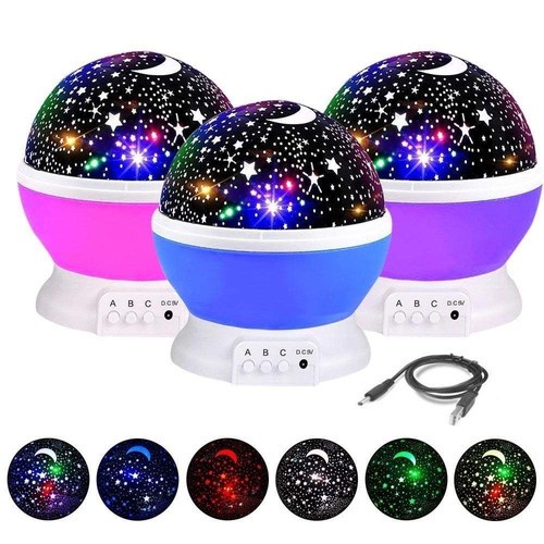 Luminaria Abajur Rotativa Projetor de Luz Globo Estrela Criança Festa Galaxia Colorida Decorações
