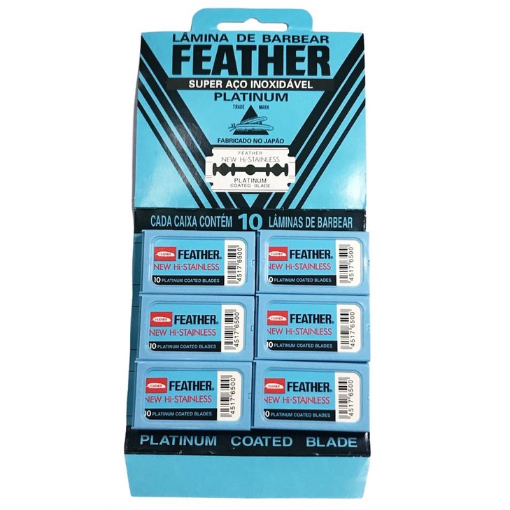 1 Cartela Lâmina Feather Com 60 Lâminas Barbear Cada Profissional