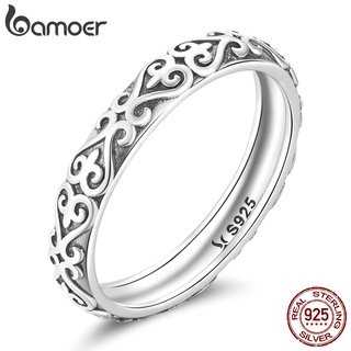 Bamoer Silver 925 Padrão vintage Em Relevo Zircon Ring Fashion Jewelry Presentes Para Mulheres SCR776