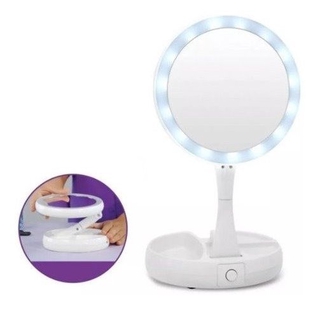 Espelho com Led De Mesa Com Aumento 10x Led luz Dobravel Para Maquiagem Pronta Entrega
