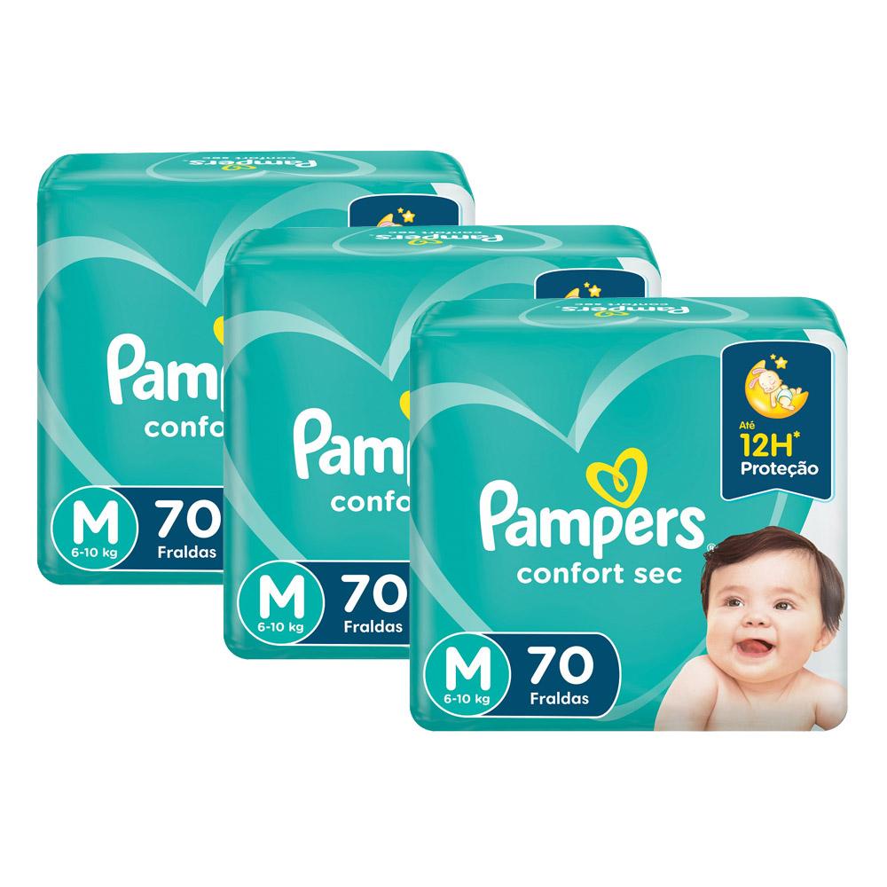 Kit Fralda Pampers Confort Sec Super Tamanho M com 210 unidades - Mom & Baby