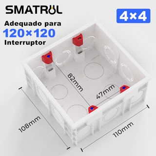 SMATRUL Brasil Padrão 4X4 Parede De Montagem Em Caixa De Cassete Interno Escuro 120x120mm Fiação Para A Luz Interruptor De Tomada Acessórios Elétricos