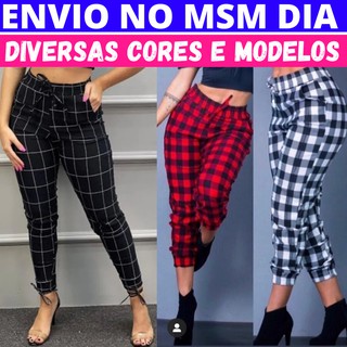 Calça Feminina Xadrez Quadriculada Listrada Lisa Calça Jogger Bengaline Calça Feminina