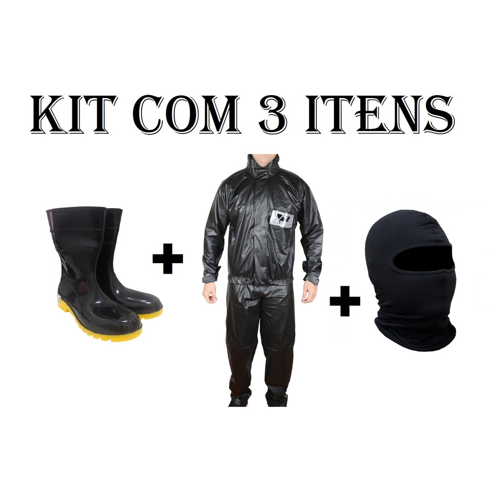 Kit - Conjunto Capa De Chuva Jaqueta + Calça Em Pvc + Bota Em Borrocha + Touca Ninja Balaclava - Moto Motoboy em Oferta na Shopee