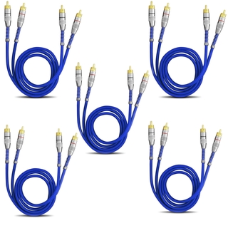Kit 5 Cabo Rca De 1 Metro Blindado Conector Ouro Svart Azul 1m Dupla Blindagem Para Som