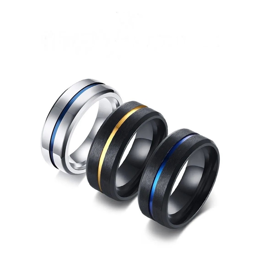 Anel Masculino Feminino Em Titânio Preto Dourado Azul